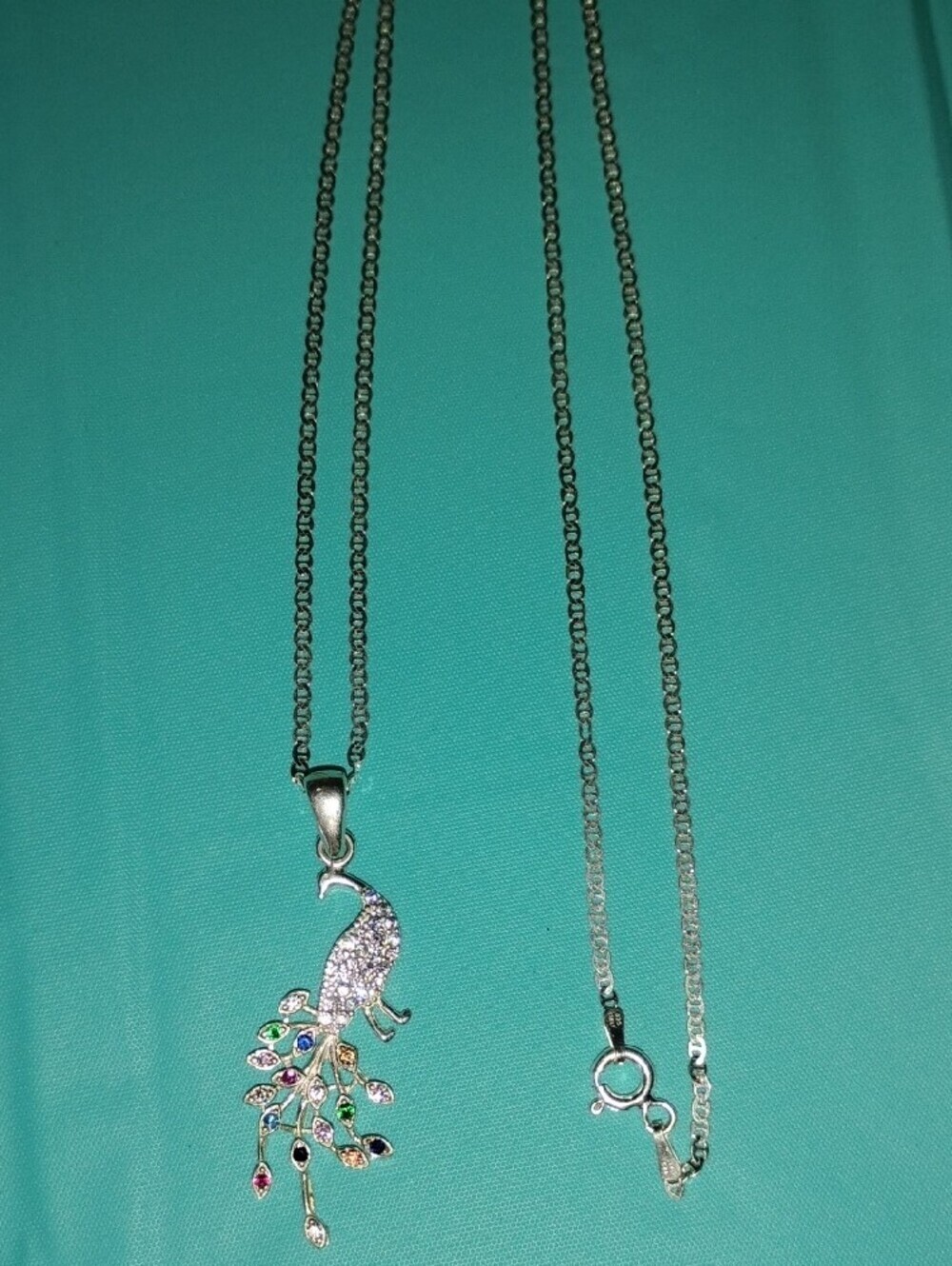 Sterling Silver Peacock Pendant Necklace with Multicolor Stones - Picture 5 of 5